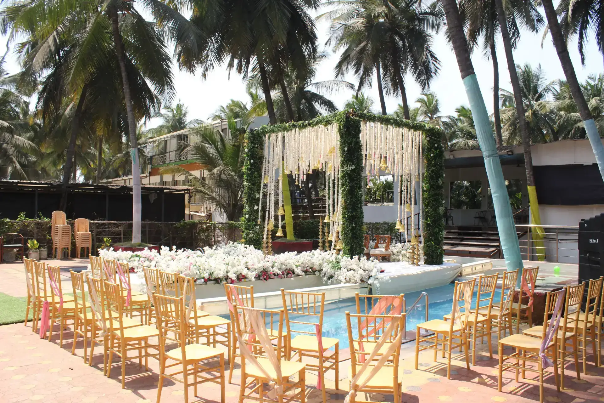 Beautiful wedding setup at Coconut Valley Resort near Kelva Beach